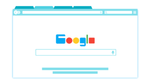 An illustration of a web browser on Google’s search engine page.
