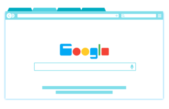 An illustration of a web browser on Google’s search engine page.